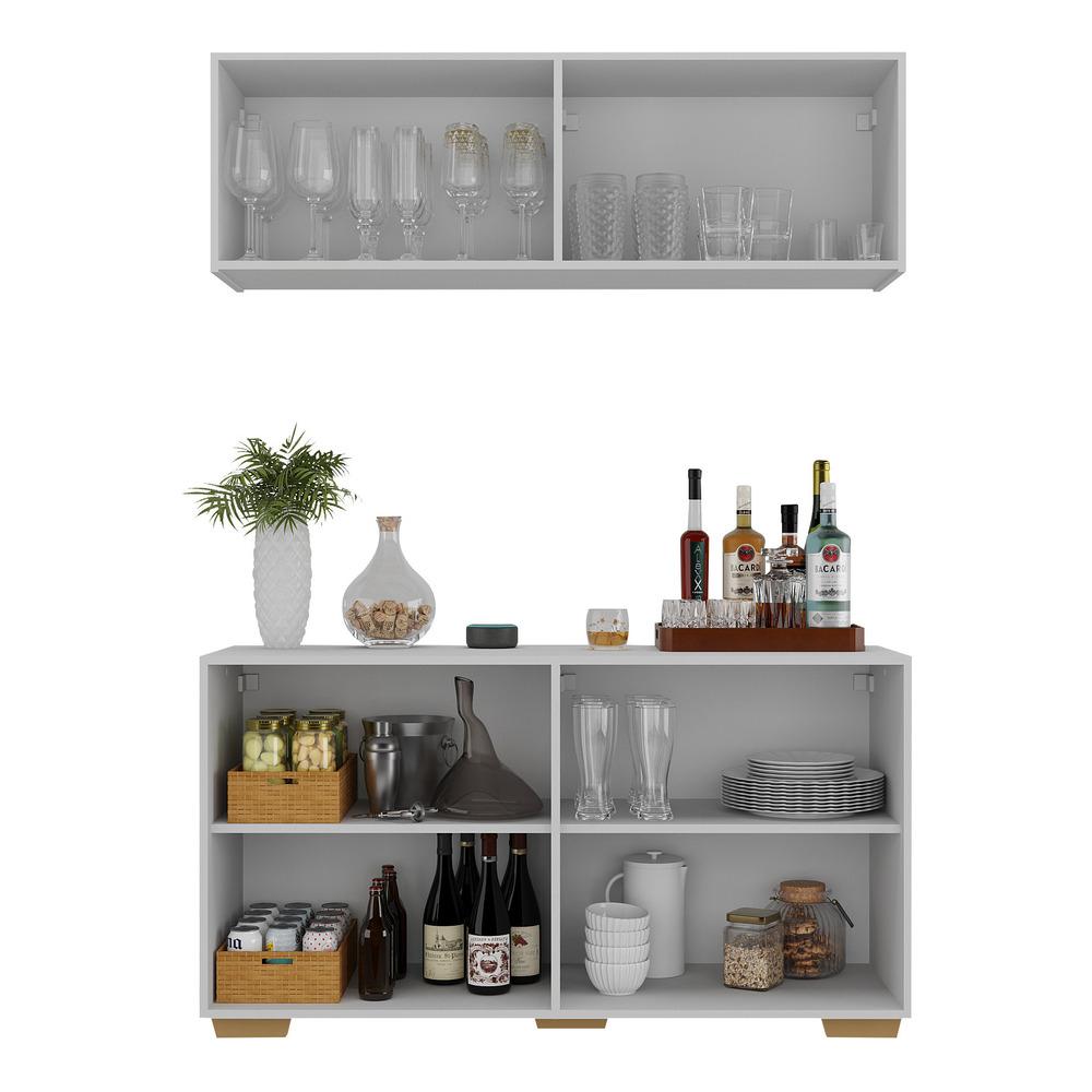 Kit Bar Armário Aéreo e Aparador 4 Portas Multimóveis MP1087 Branco/Natural