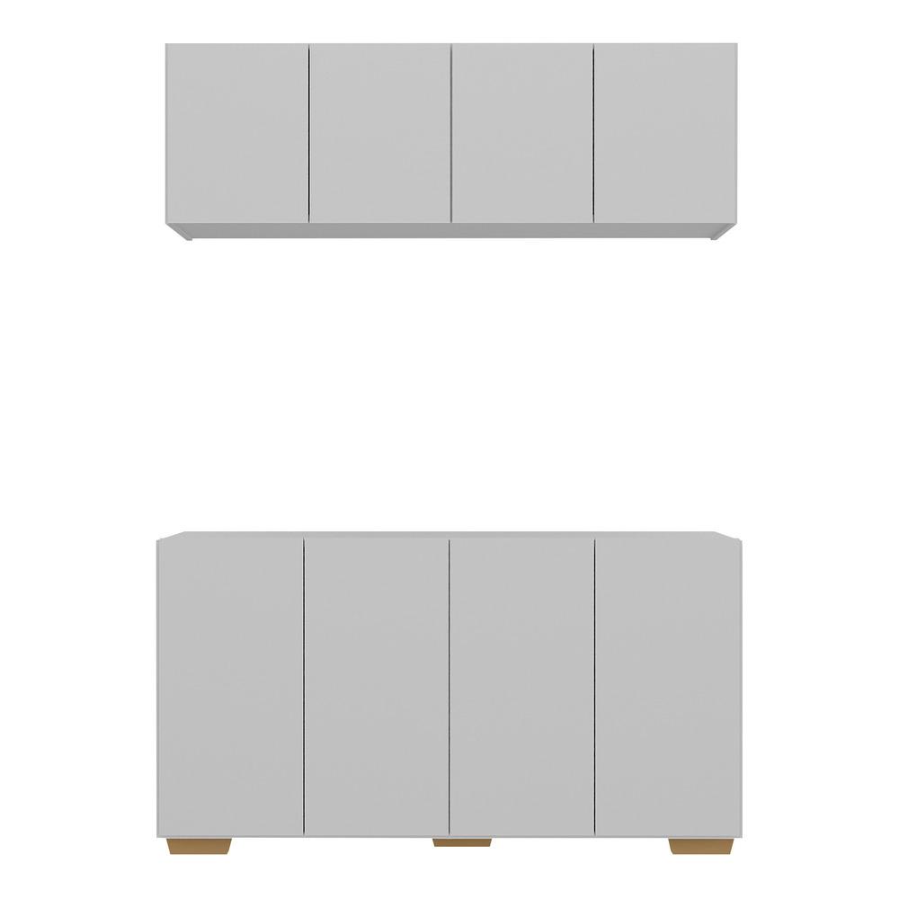 Kit Bar Armário Aéreo e Aparador 4 Portas Multimóveis MP1087 Branco/Natural