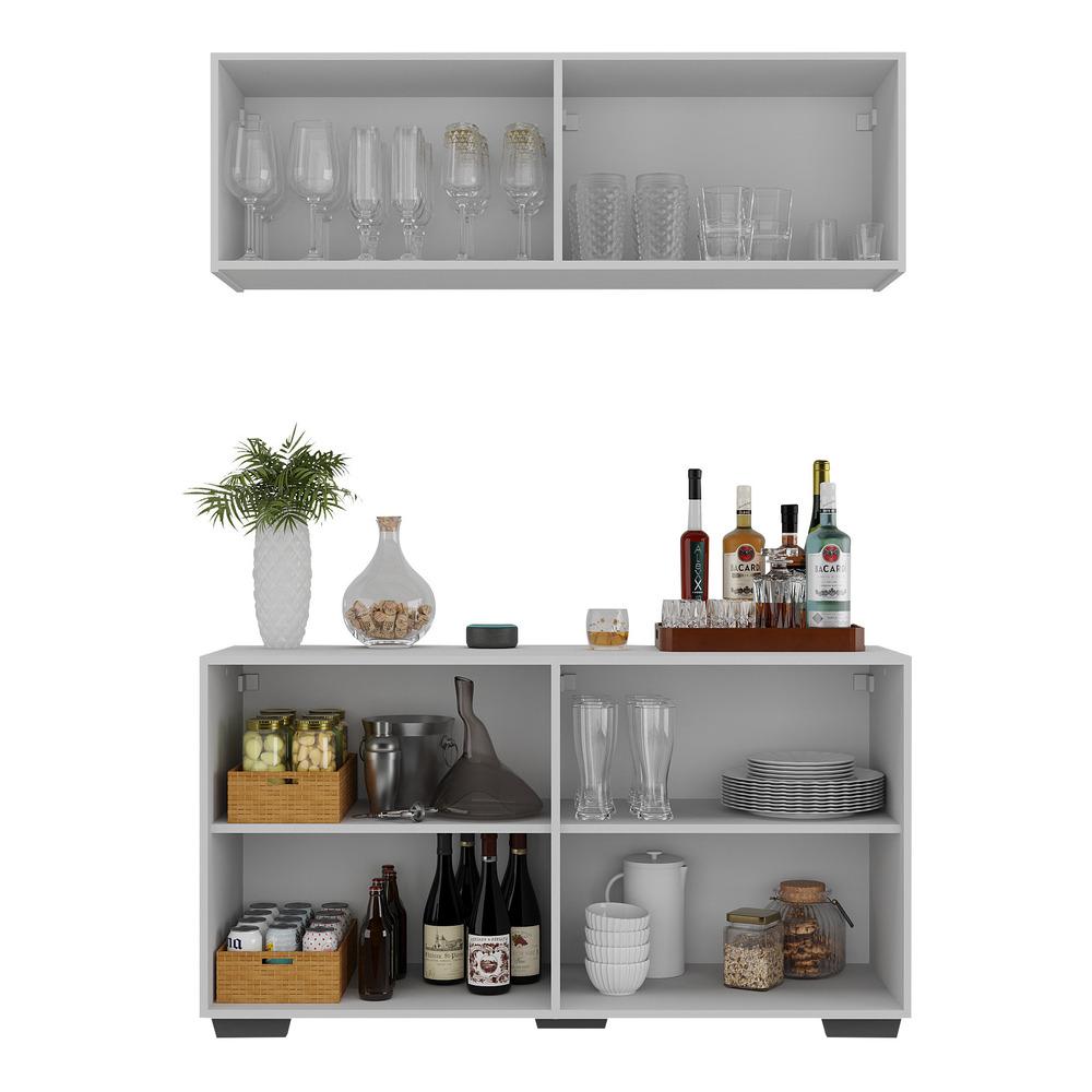 Kit Bar Armário Aéreo e Aparador 4 Portas Multimóveis MP1087 Branco/Preto