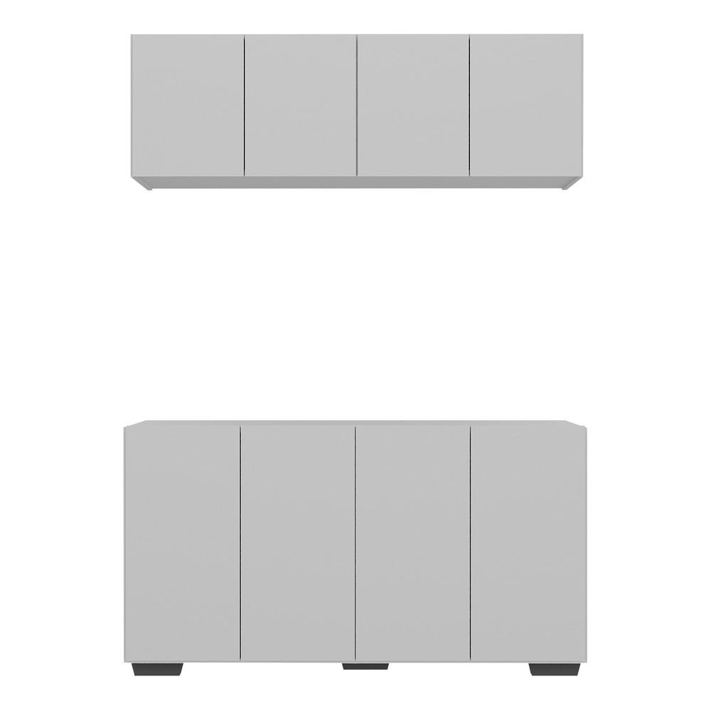 Kit Bar Armário Aéreo e Aparador 4 Portas Multimóveis MP1087 Branco/Preto