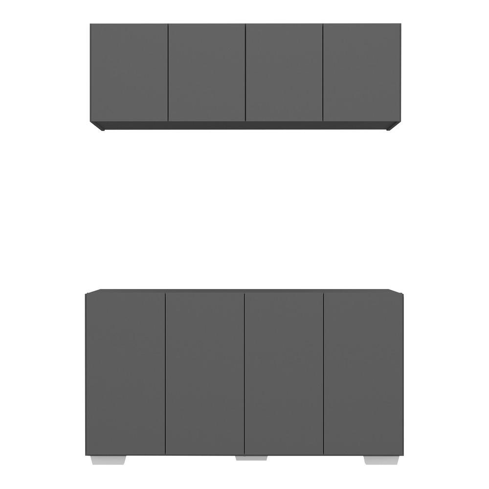 Kit Bar Armário Aéreo e Aparador 4 Portas Multimóveis MP1087 Grafite/Branco