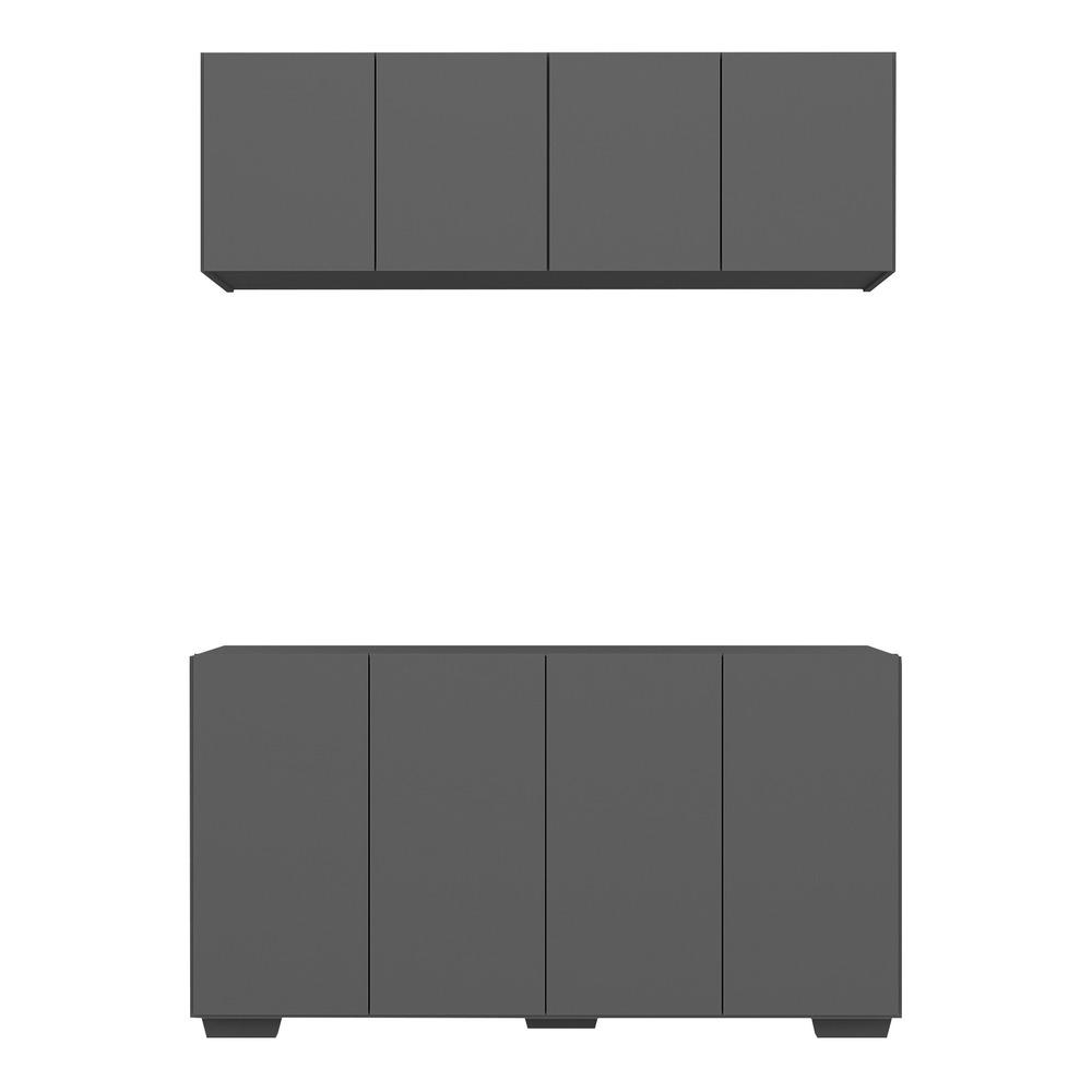 Kit Bar Armário Aéreo e Aparador 4 Portas Multimóveis MP1087 Grafite/Preto