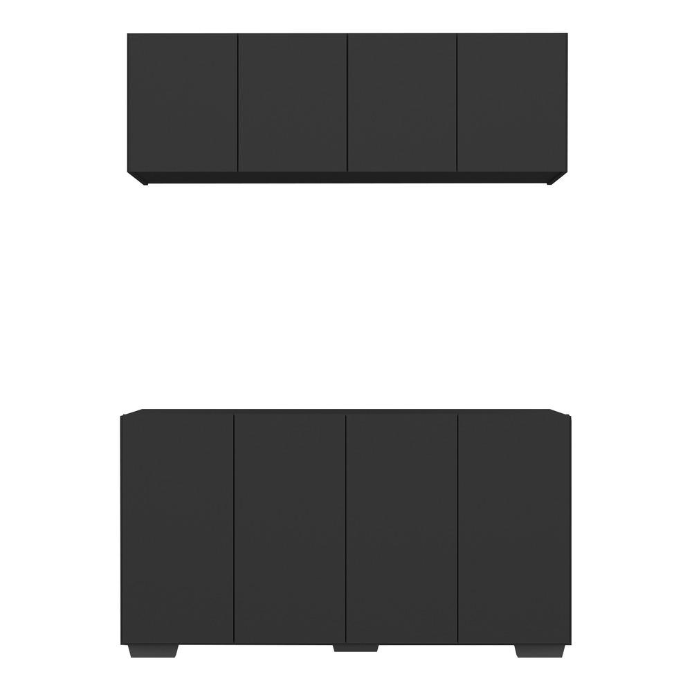Kit Bar Armário Aéreo e Aparador 4 Portas Multimóveis MP1087 Preto