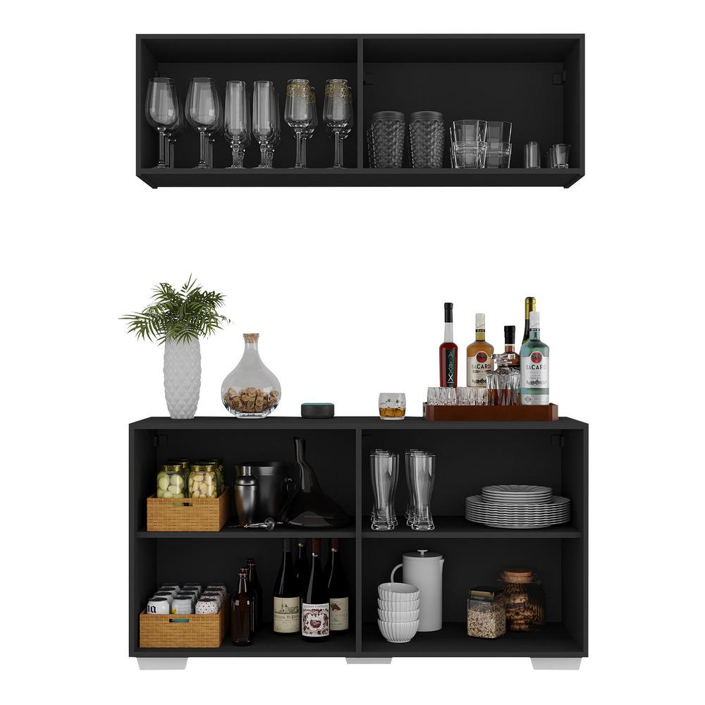 Kit Bar Armário Aéreo e Aparador 4 Portas Multimóveis MP1087 Preto/Branco