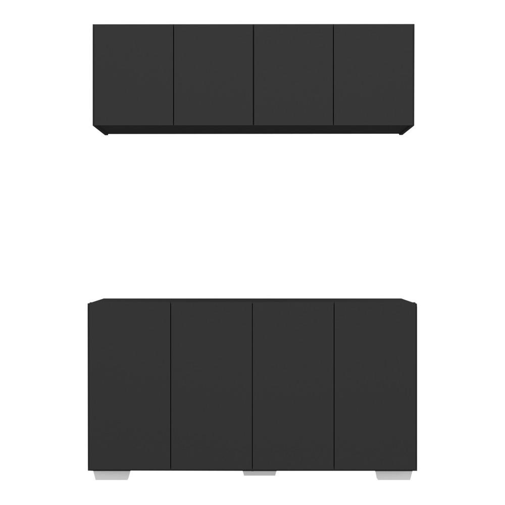 Kit Bar Armário Aéreo e Aparador 4 Portas Multimóveis MP1087 Preto/Branco