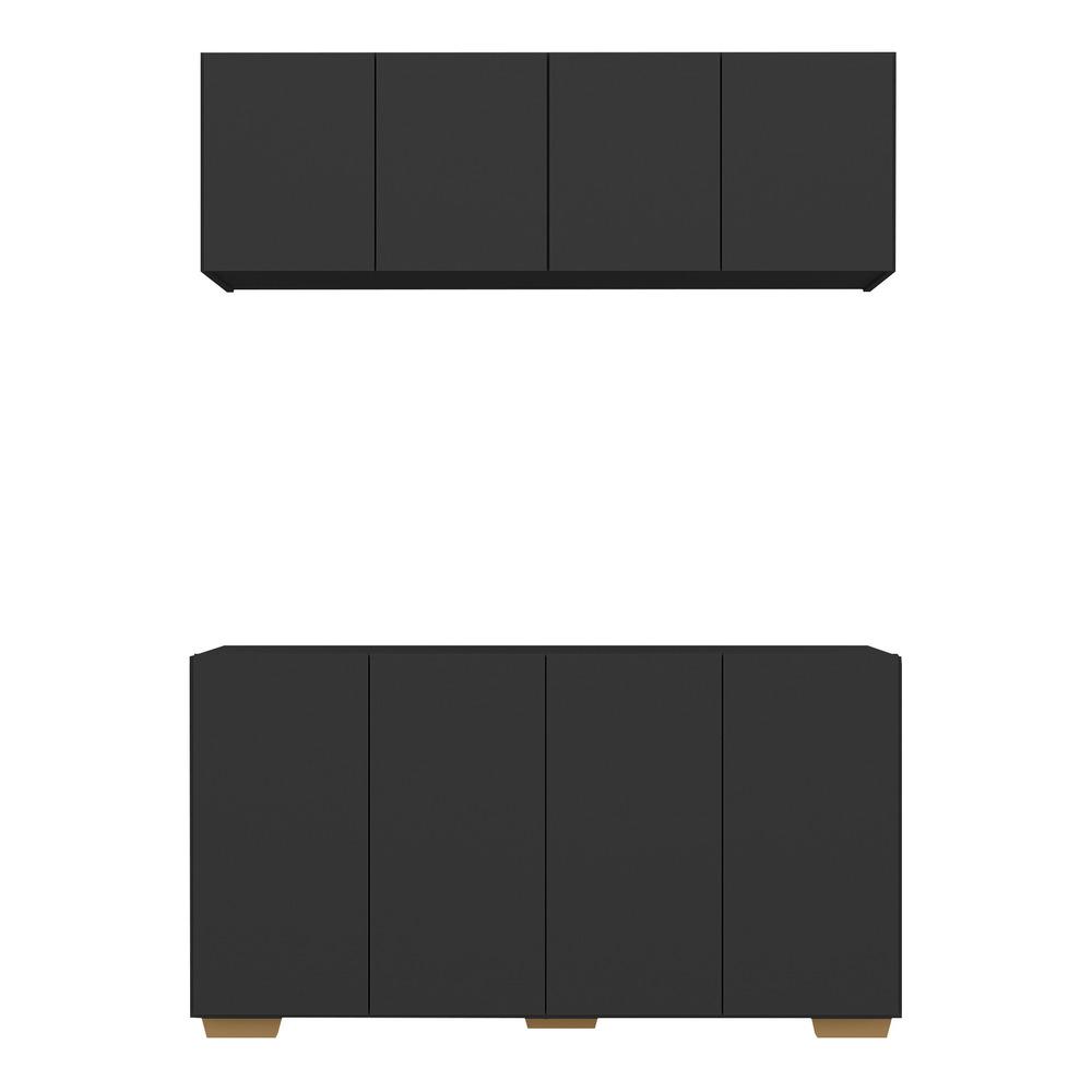 Kit Bar Armário Aéreo e Aparador 4 Portas Multimóveis MP1087 Preto/Natural