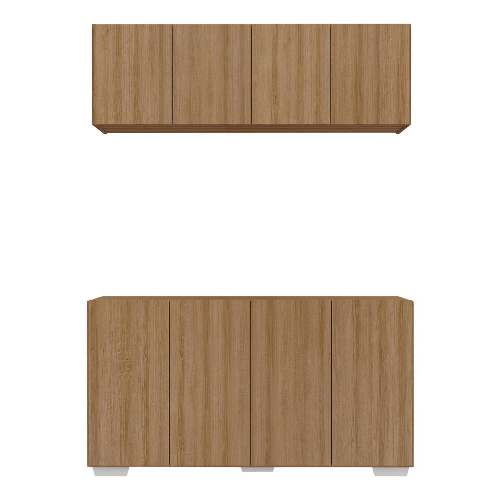 Kit Bar Armário Aéreo e Aparador 4 Portas Multimóveis MP1087 Rustic/Branco