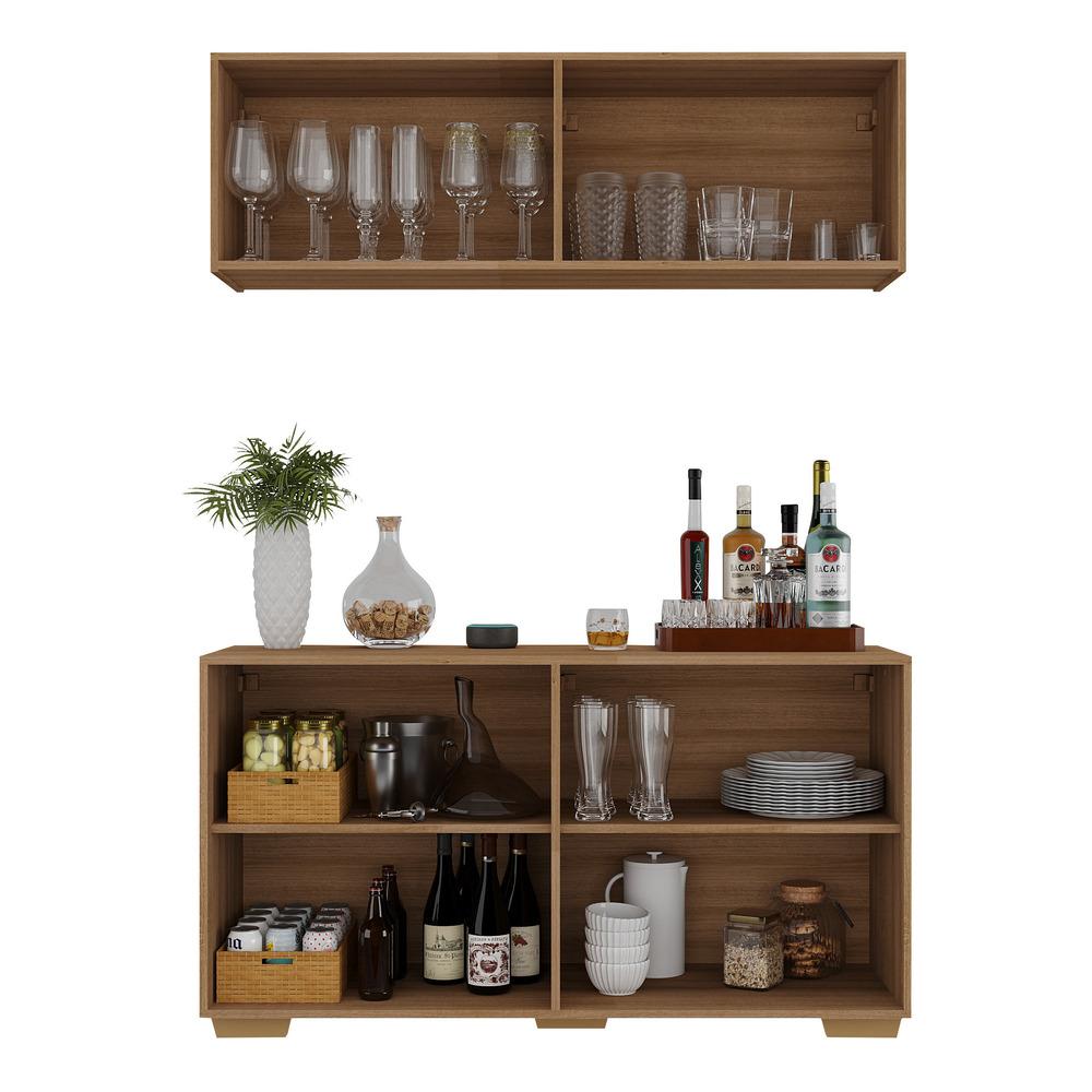 Kit Bar Armário Aéreo e Aparador 4 Portas Multimóveis MP1087 Rustic/Natural