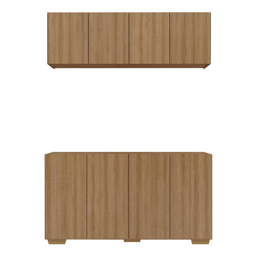 Kit Bar Armário Aéreo e Aparador 4 Portas Multimóveis MP1087 Rustic/Natural