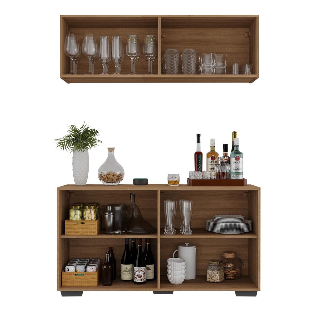 Kit Bar Armário Aéreo e Aparador 4 Portas Multimóveis MP1087 Rustic/Preto