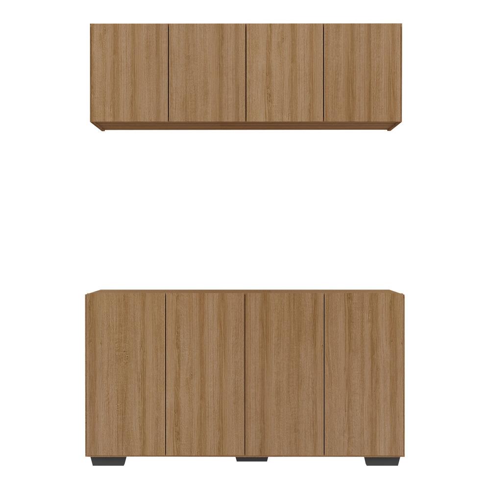 Kit Bar Armário Aéreo e Aparador 4 Portas Multimóveis MP1087 Rustic/Preto