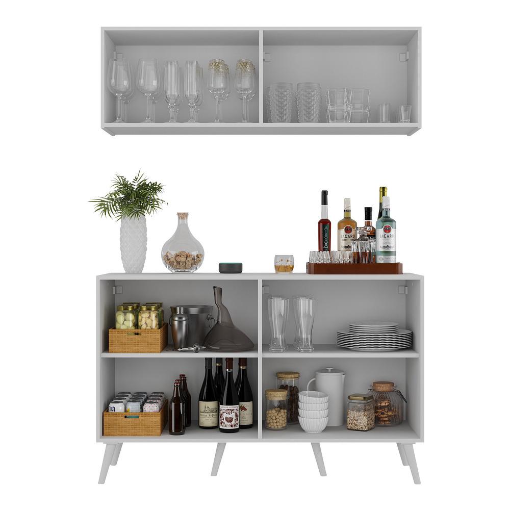 Kit Bar Armário Aéreo e Aparador 4 Portas Retrô Multimóveis MP1086 Branco
