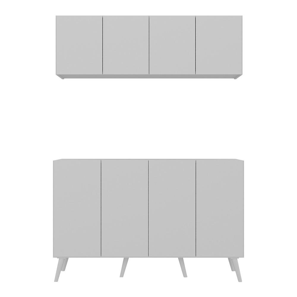 Kit Bar Armário Aéreo e Aparador 4 Portas Retrô Multimóveis MP1086 Branco