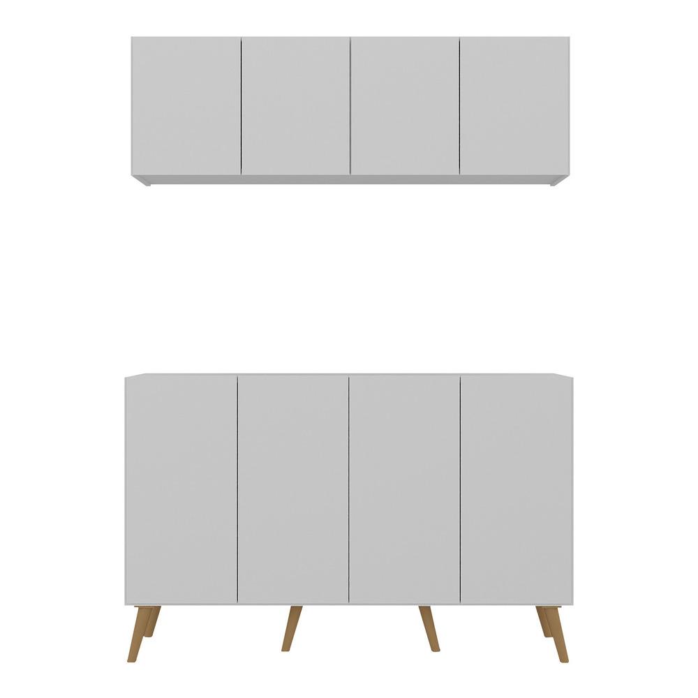 Kit Bar Armário Aéreo e Aparador 4 Portas Retrô Multimóveis MP1086 Branco/Natural