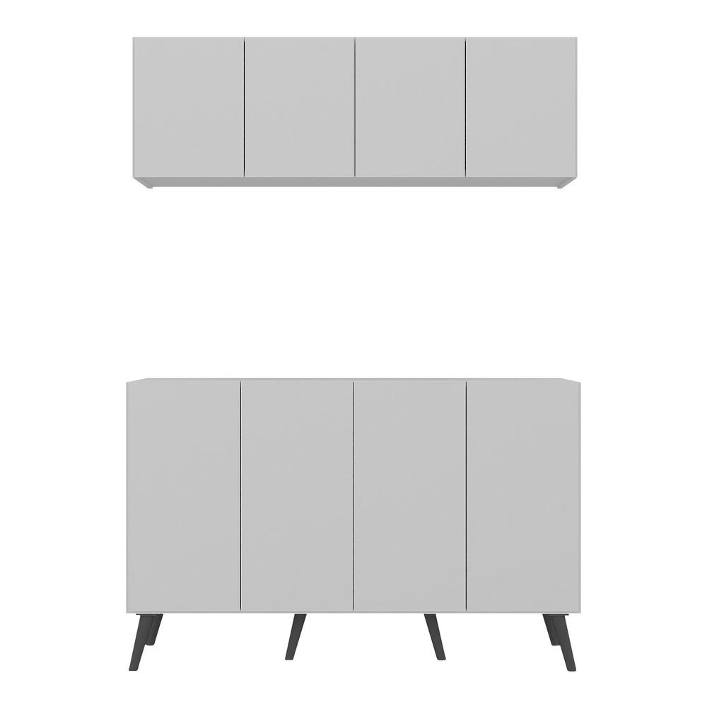 Kit Bar Armário Aéreo e Aparador 4 Portas Retrô Multimóveis MP1086 Branco/Preto