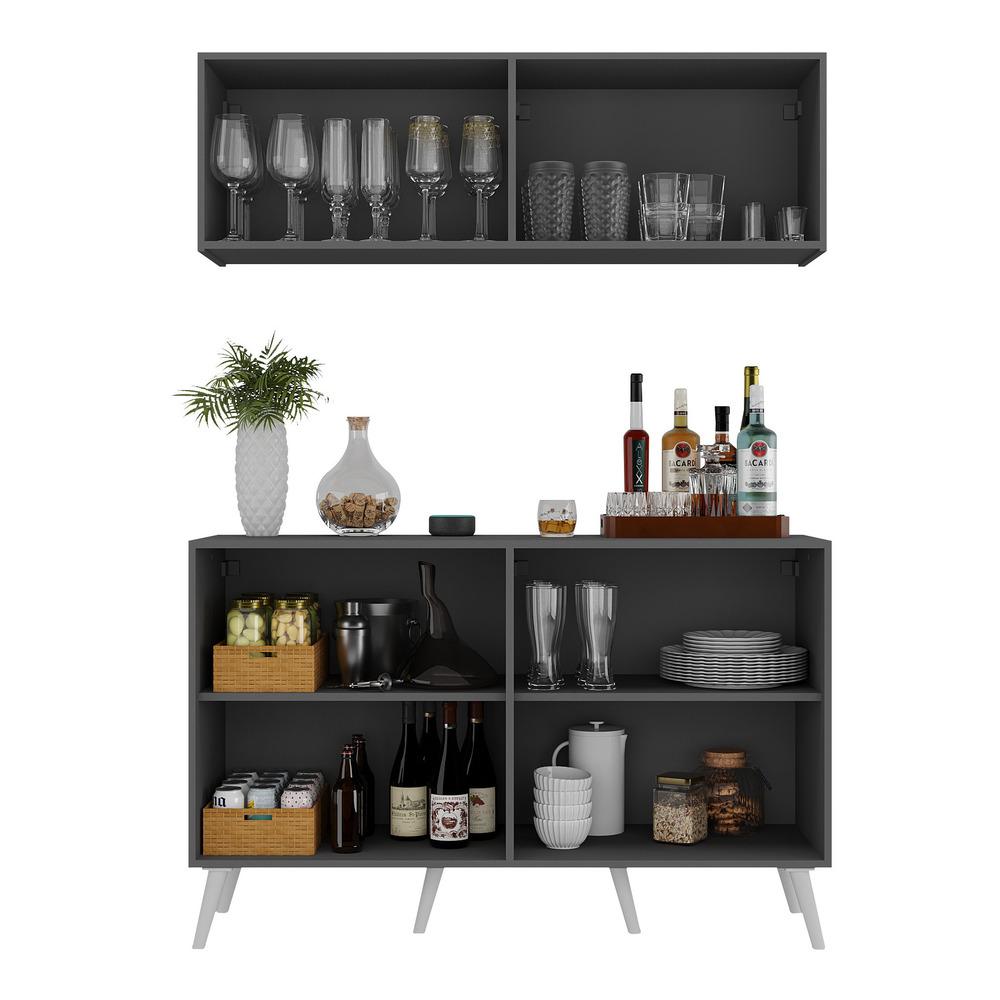 Kit Bar Armário Aéreo e Aparador 4 Portas Retrô Multimóveis MP1086 Grafite/Branco