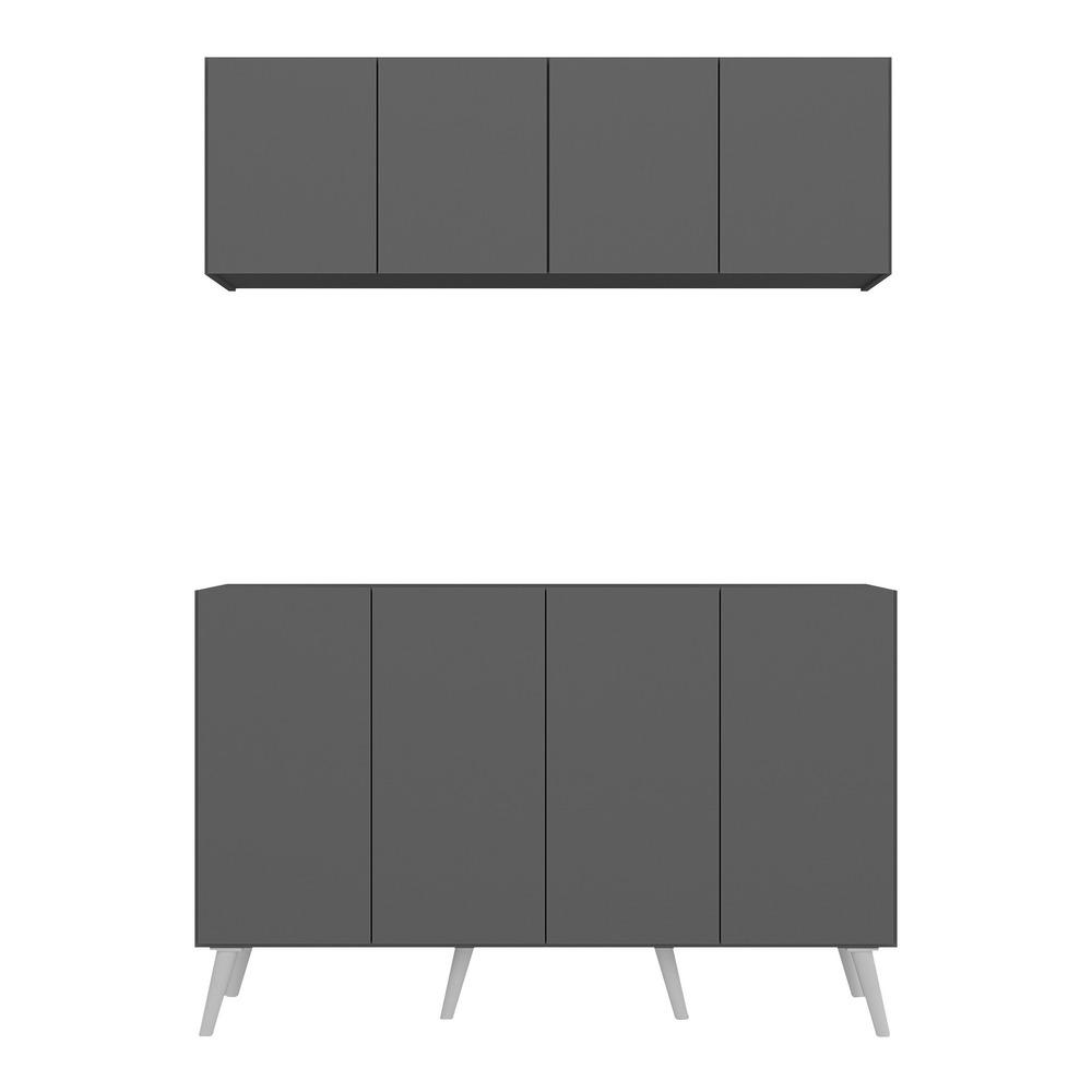 Kit Bar Armário Aéreo e Aparador 4 Portas Retrô Multimóveis MP1086 Grafite/Branco