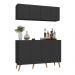 Kit Bar Armário Aéreo e Aparador 4 Portas Retrô Multimóveis MP1086 Preto/Natural