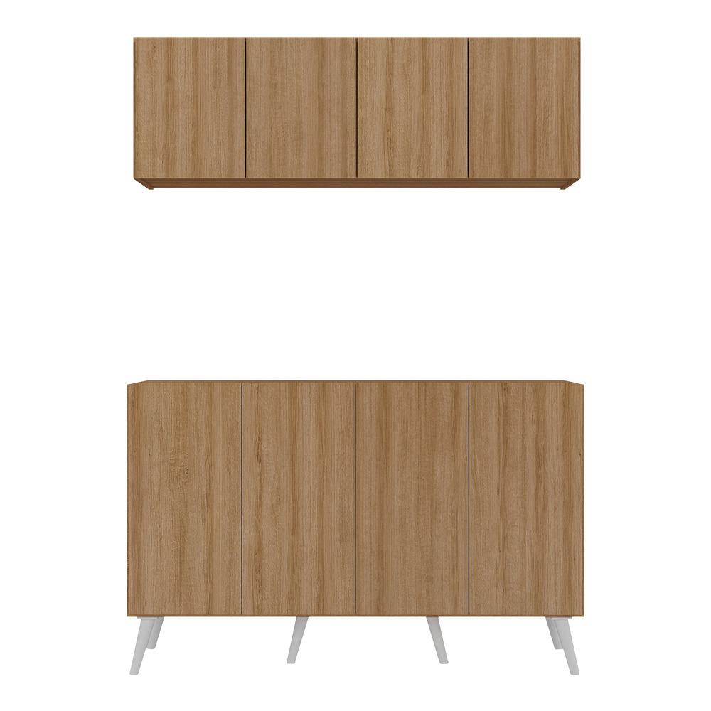 Kit Bar Armário Aéreo e Aparador 4 Portas Retrô Multimóveis MP1086 Rustic/Branco