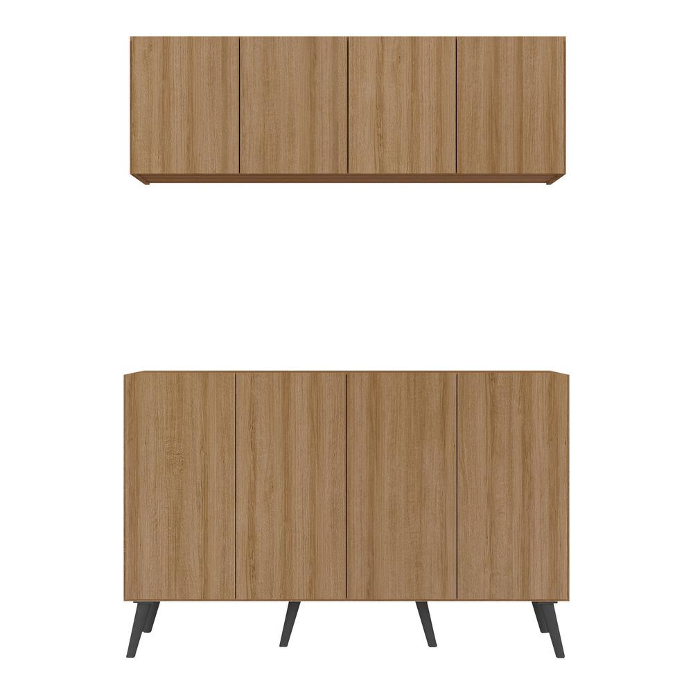 Kit Bar Armário Aéreo e Aparador 4 Portas Retrô Multimóveis MP1086 Rustic/Preto