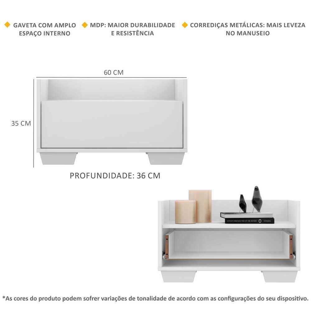 Kit c/ 2 Mesas de Cabeceira 60 cm c/ Pés Quadrados Multimóveis Branca