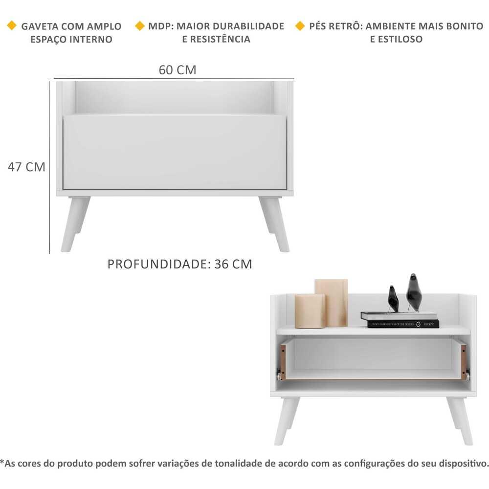 Kit c/ 2 Mesas de Cabeceira 60 cm c/ Pés Retrô Multimóveis Branca