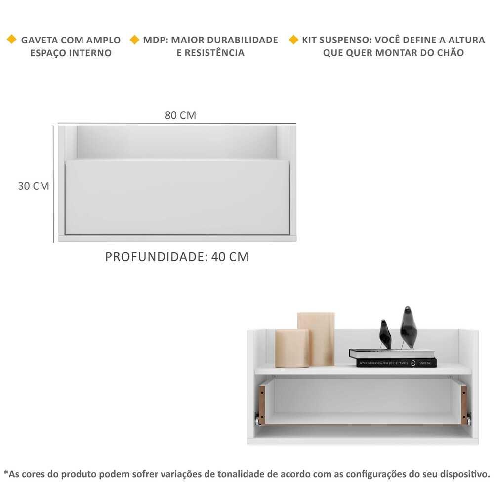 Kit c/ 2 Mesas de Cabeceira 80 cm Suspensa Multimóveis Branca