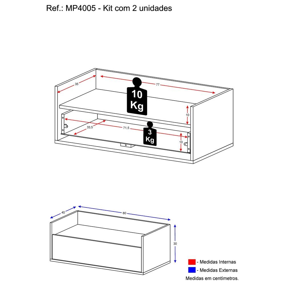 Kit c/ 2 Mesas de Cabeceira 80 cm Suspensa Multimóveis Branca