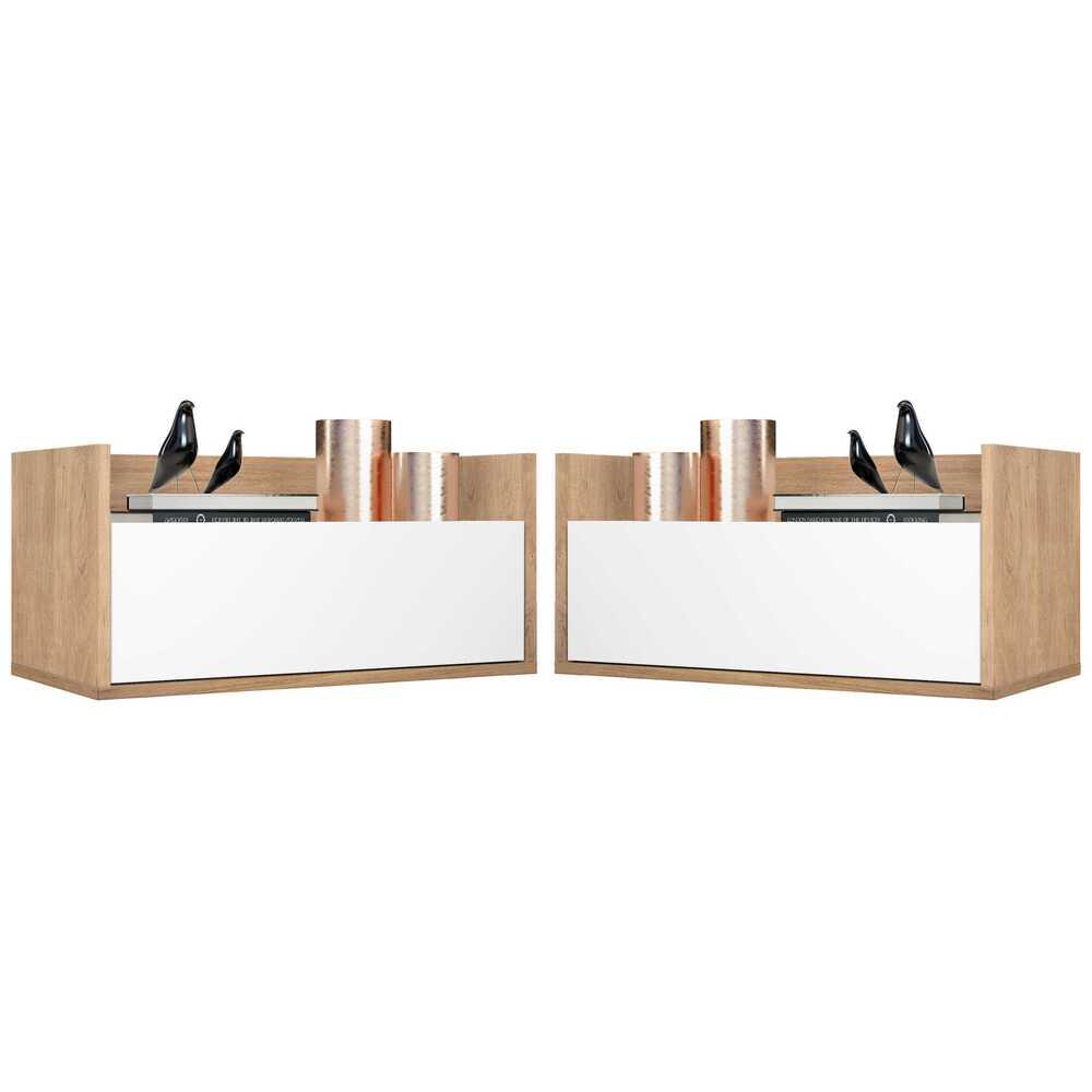 Kit c/ 2 Mesas de Cabeceira 80 cm Suspensa Multimóveis Rustic/Branco