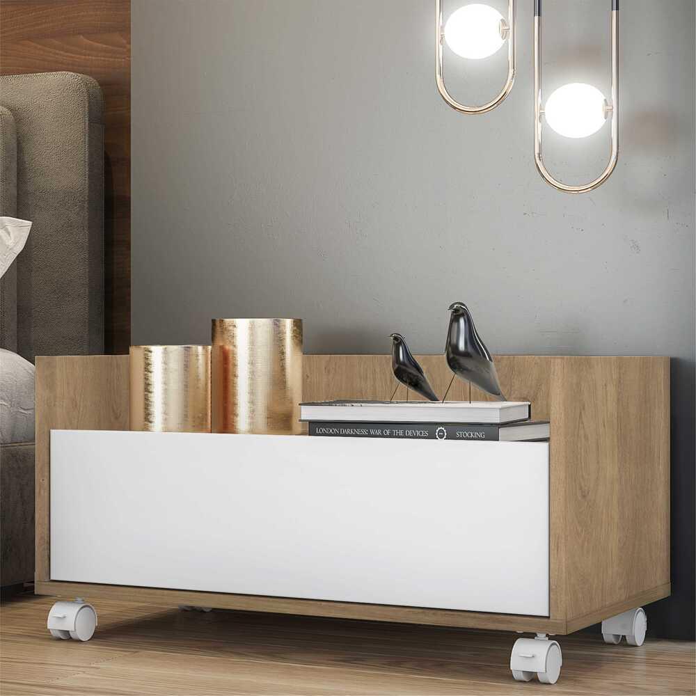 Kit c/ 2 Mesas de Cabeceira 80 cm c/ Rodízios Multimóveis Rustic/Branco