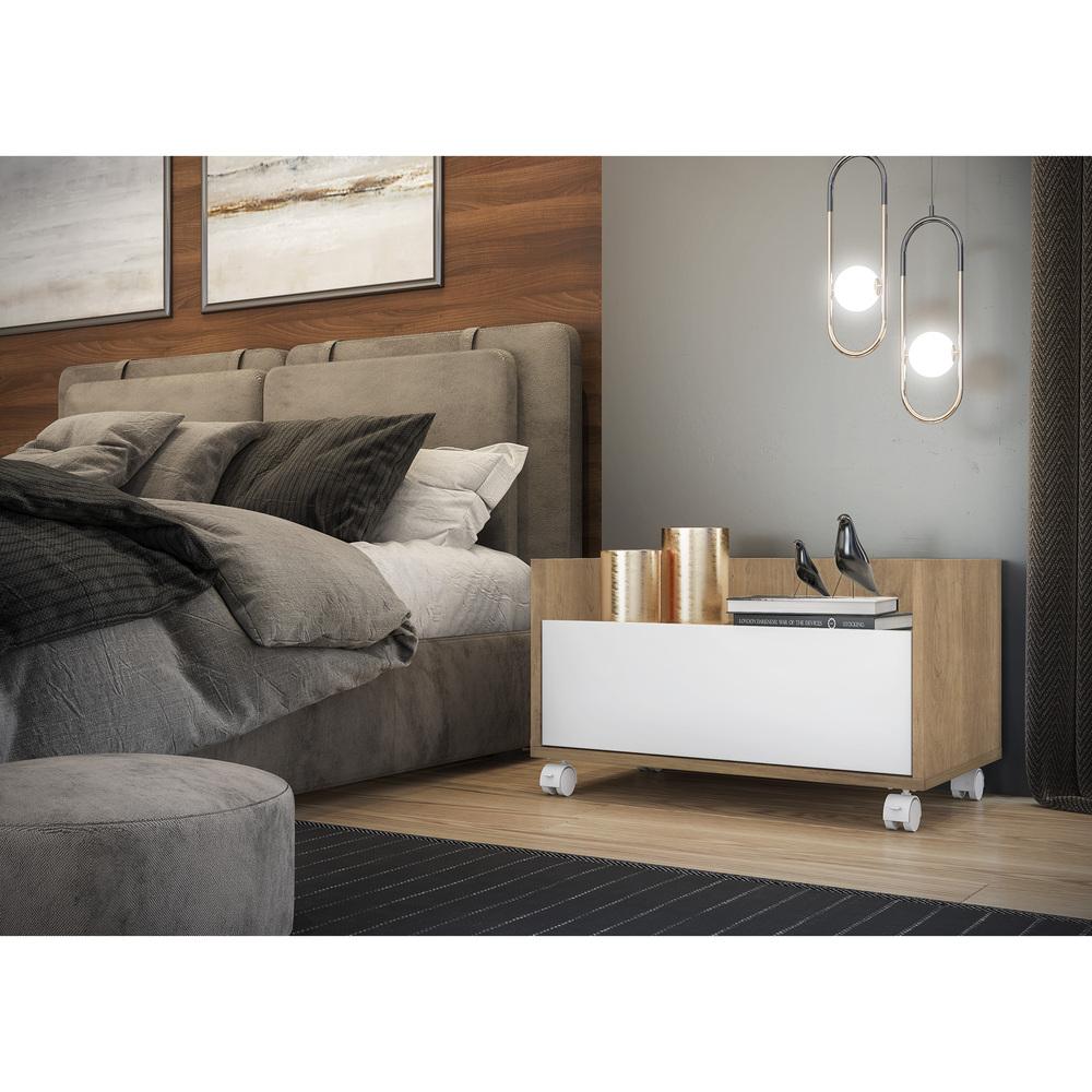 Kit c/ 2 Mesas de Cabeceira 80 cm c/ Rodízios Multimóveis Rustic/Branco
