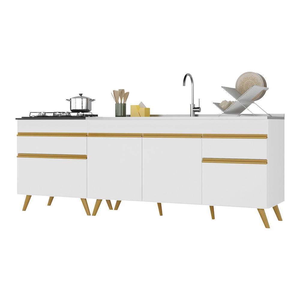 Kit com 2 Balcões de Cozinha 150cm e 70cm Veneza Multimóveis V2073 Branco/Dourado