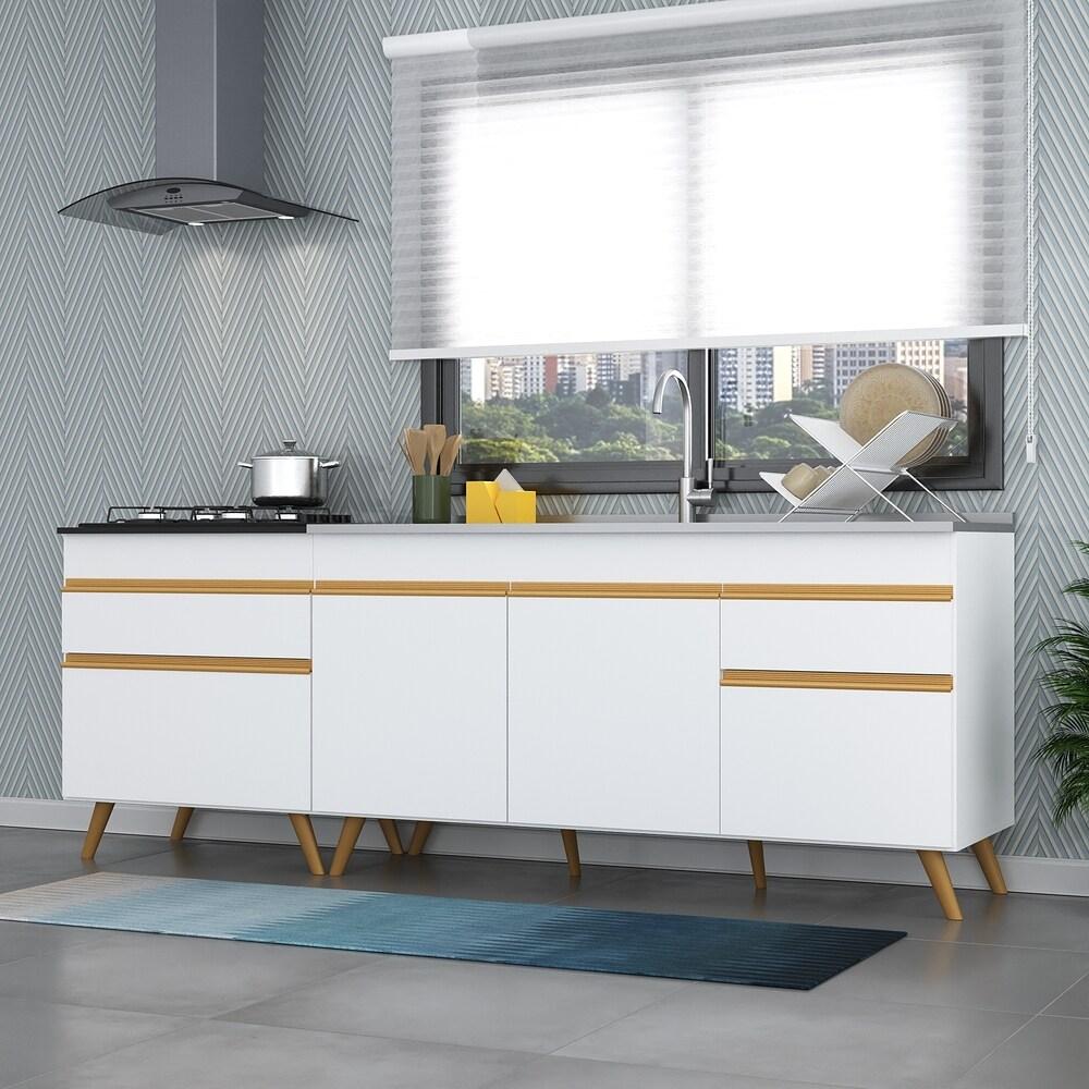Kit com 2 Balcões de Cozinha 150cm e 70cm Veneza Multimóveis V2073 Branco/Dourado