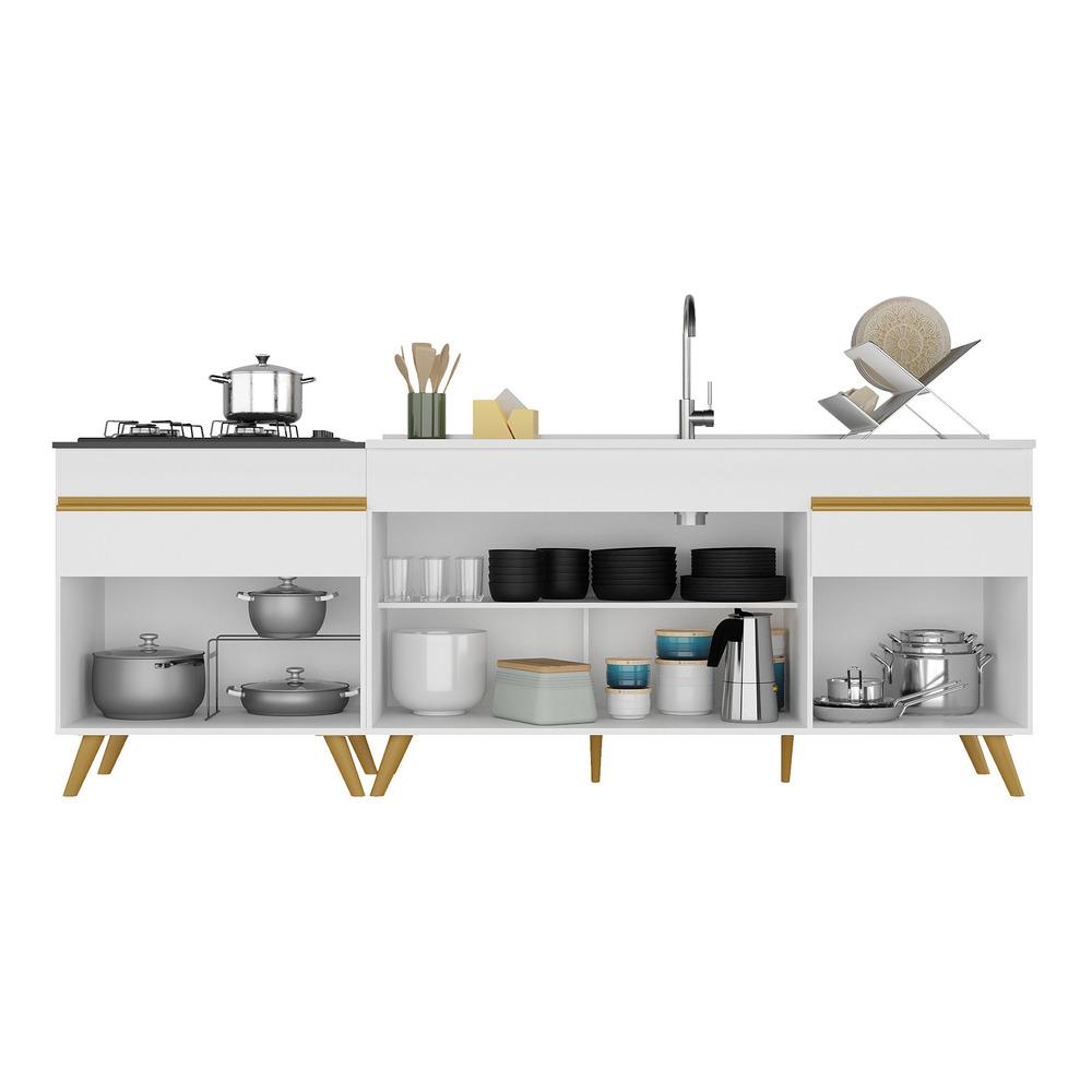 Kit com 2 Balcões de Cozinha 150cm e 70cm Veneza Multimóveis V2073 Branco/Dourado