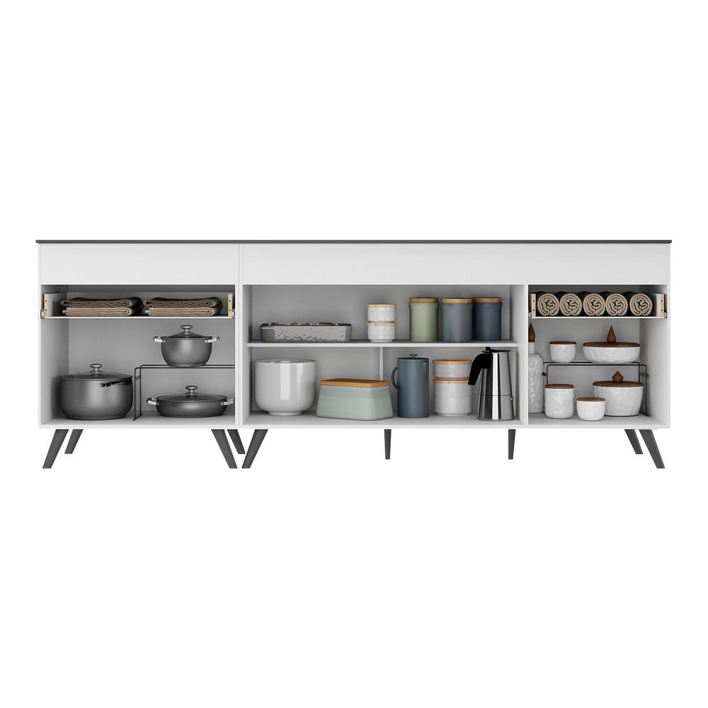 Kit com 2 Balcões de Cozinha 150cm e 70cm Veneza Multimóveis V2073 Branco/Preto