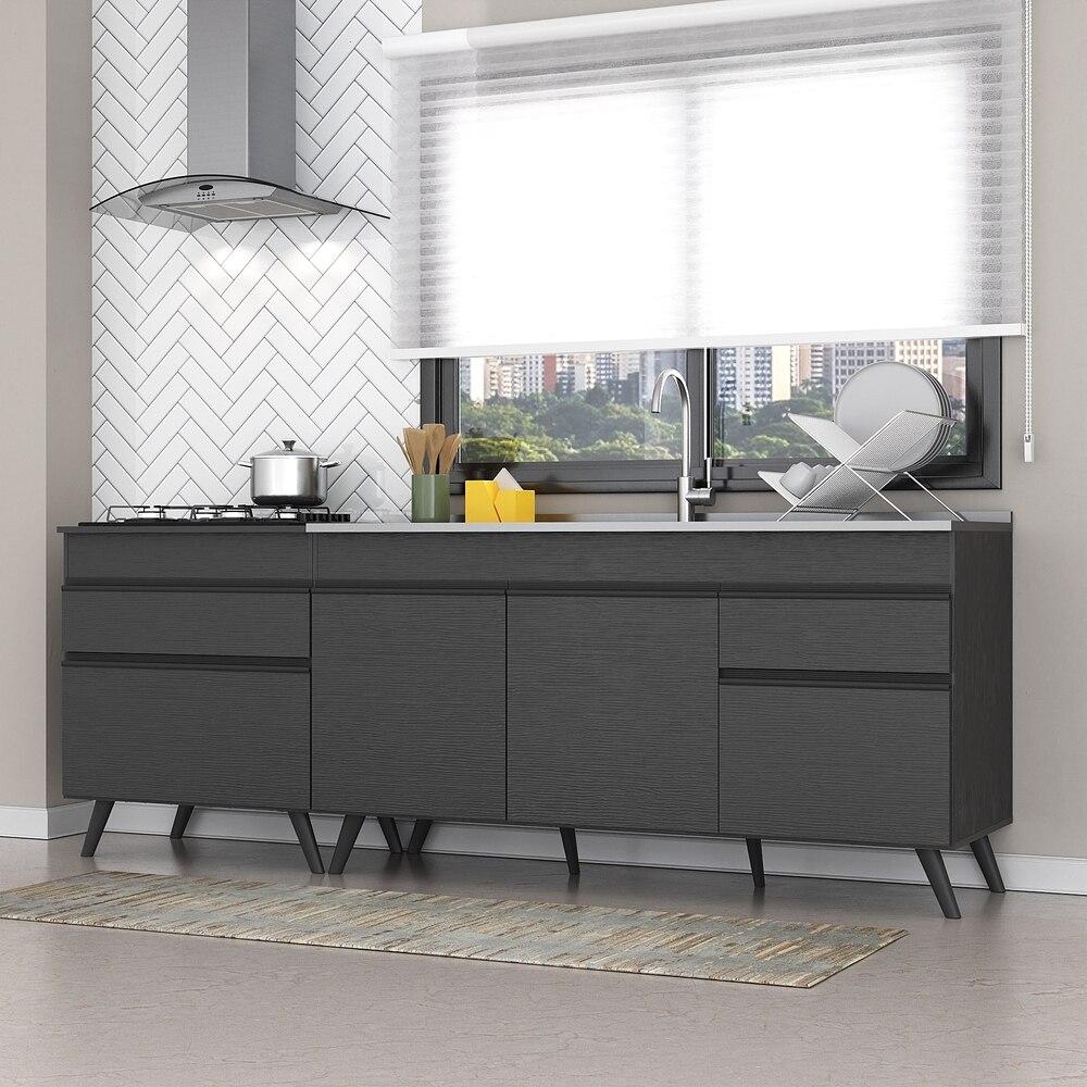 Kit com 2 Balcões de Cozinha 150cm e 70cm Veneza Multimóveis V2073 Preto