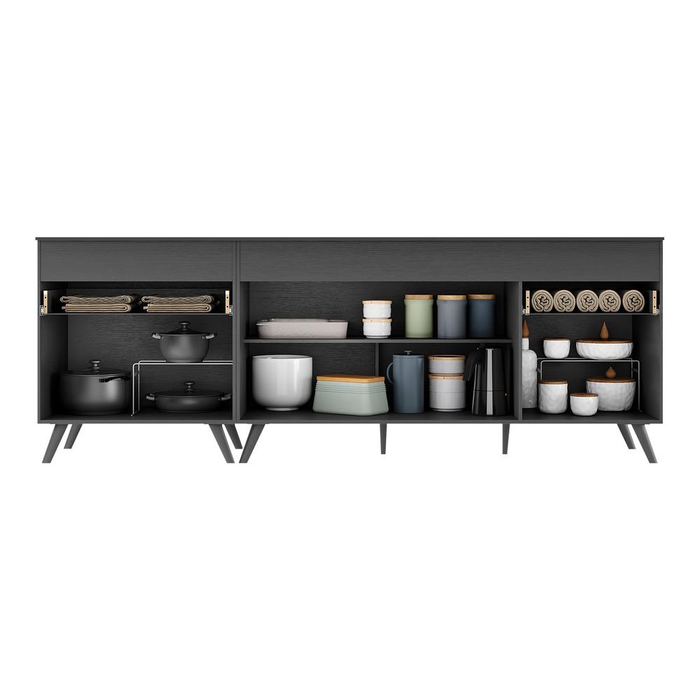 Kit com 2 Balcões de Cozinha 150cm e 70cm Veneza Multimóveis V2073 Preto