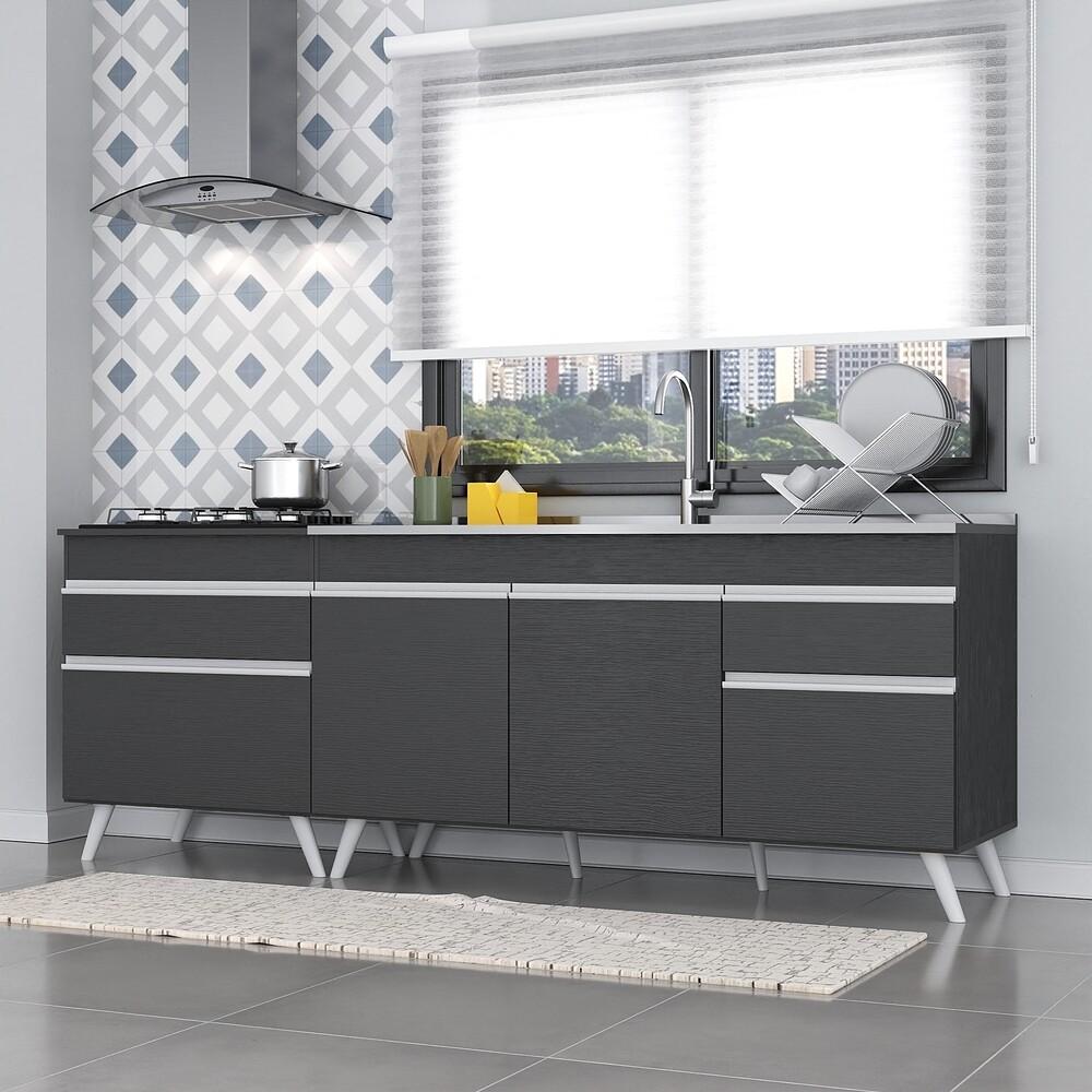Kit com 2 Balcões de Cozinha 150cm e 70cm Veneza Multimóveis V2073 Preto/Branco