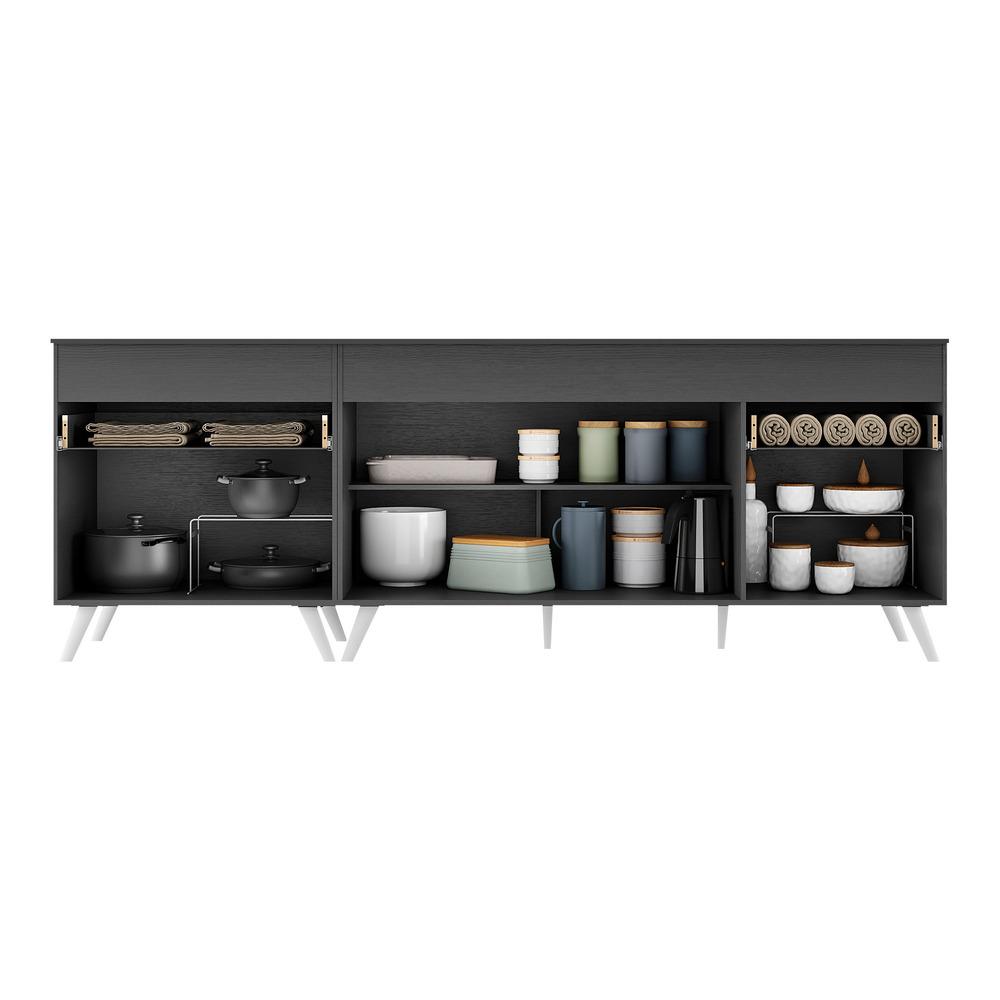 Kit com 2 Balcões de Cozinha 150cm e 70cm Veneza Multimóveis V2073 Preto/Branco