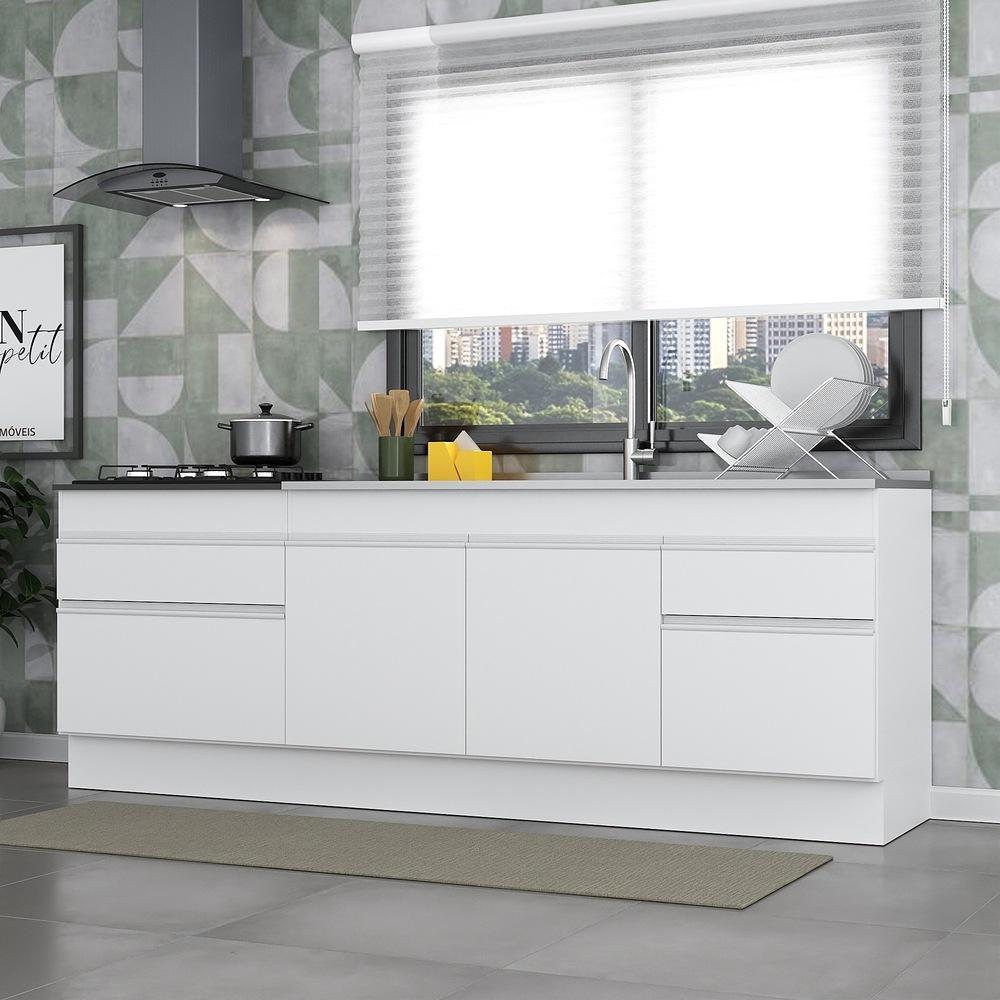 Kit com 2 Balcões de Cozinha 150cm e 70cm com Rodapé Veneza Multimóveis V2108 Branco