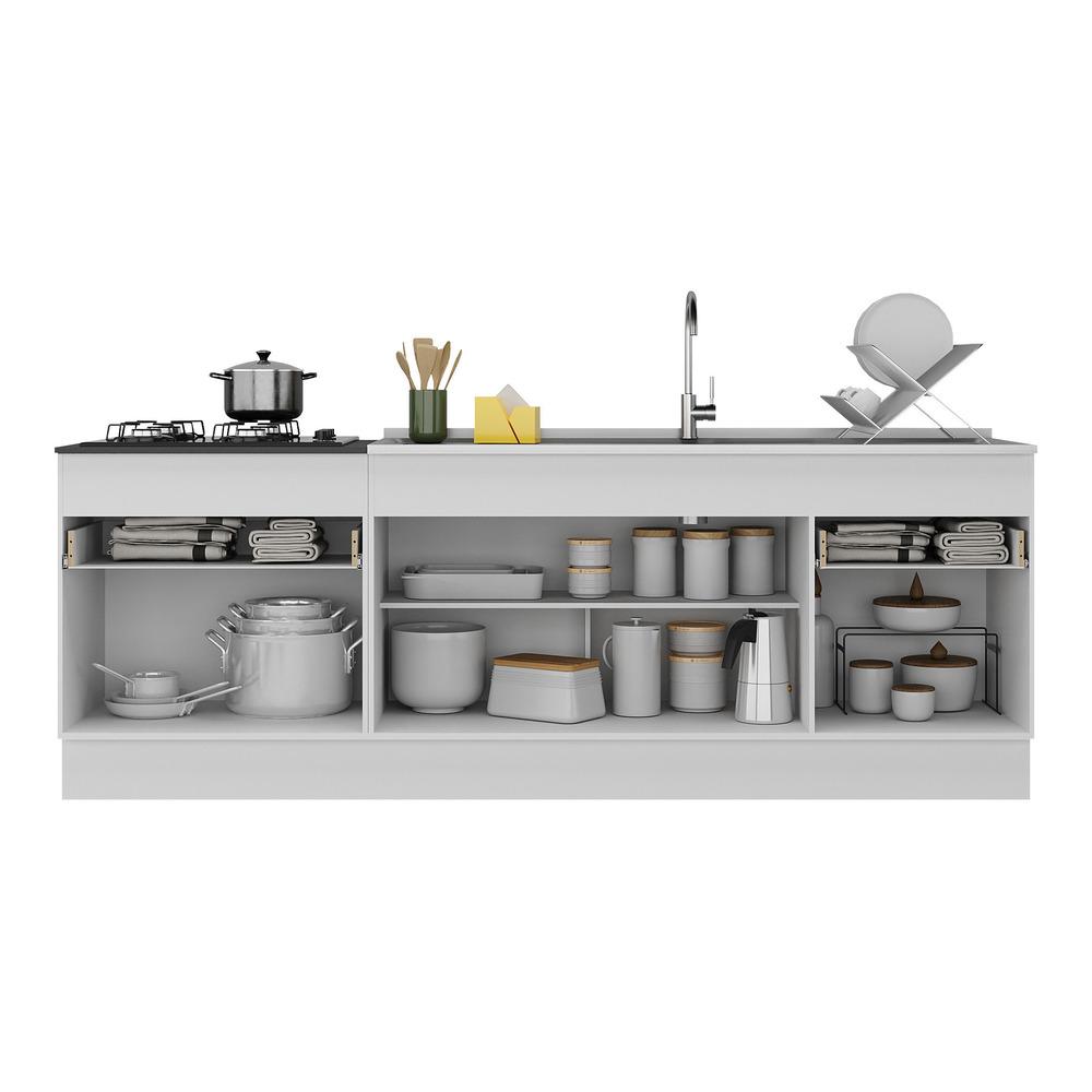 Kit com 2 Balcões de Cozinha 150cm e 70cm com Rodapé Veneza Multimóveis V2108 Branco
