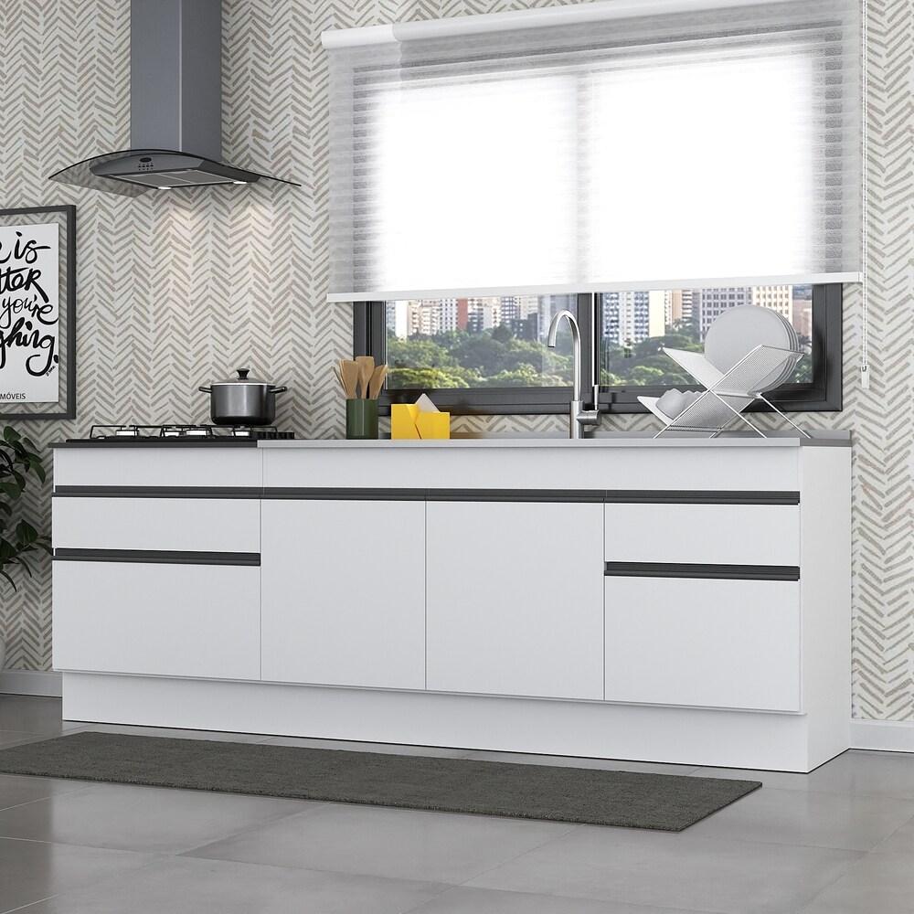 Kit com 2 Balcões de Cozinha 150cm e 70cm com Rodapé Veneza Multimóveis V2108 Branco/Preto