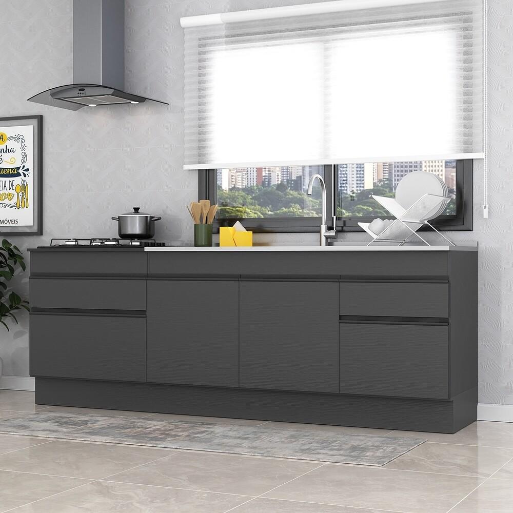 Kit com 2 Balcões de Cozinha 150cm e 70cm com Rodapé Veneza Multimóveis V2108 Preto