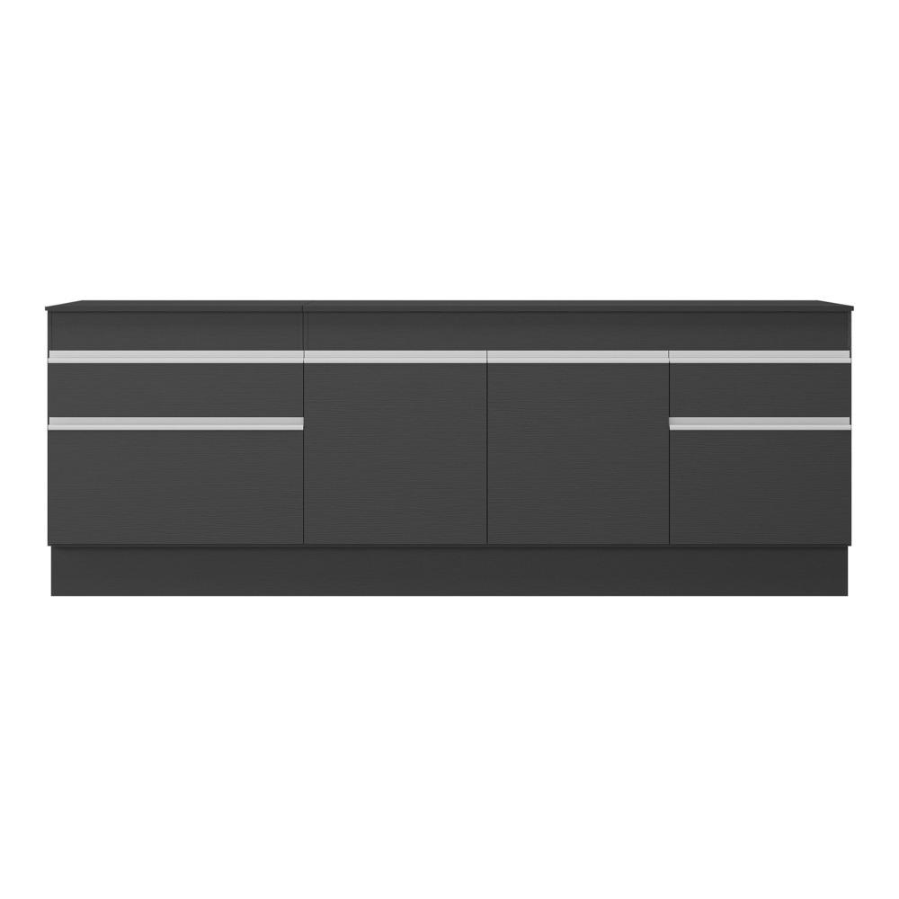Kit com 2 Balcões de Cozinha 150cm e 70cm com Rodapé Veneza Multimóveis V2108 Preto/Branco