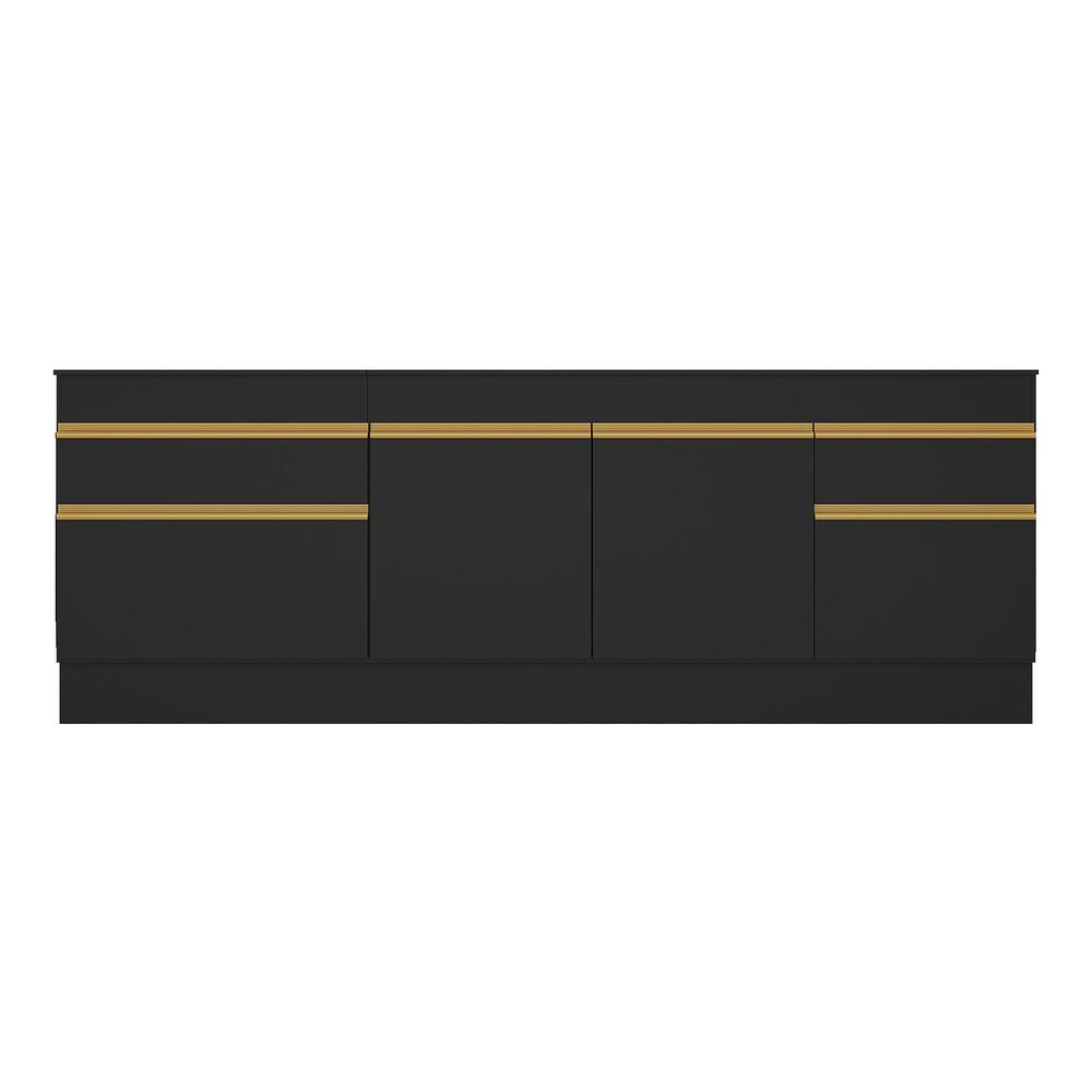 Kit com 2 Balcões de Cozinha 150cm e 70cm com Rodapé Veneza Multimóveis V2108 Preto/Dourado