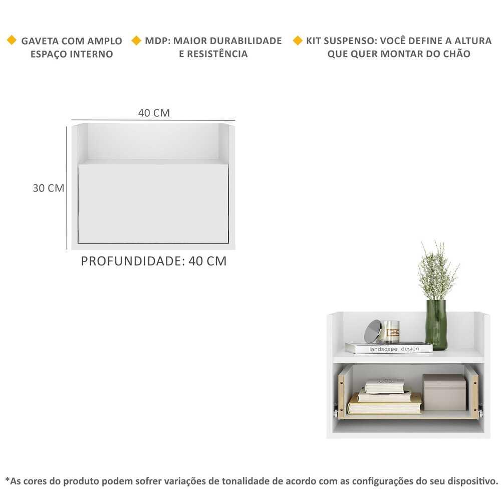 Kit com 2 Mesas de Cabeceira 40 cm Suspensa Multimóveis MP4043 Branca