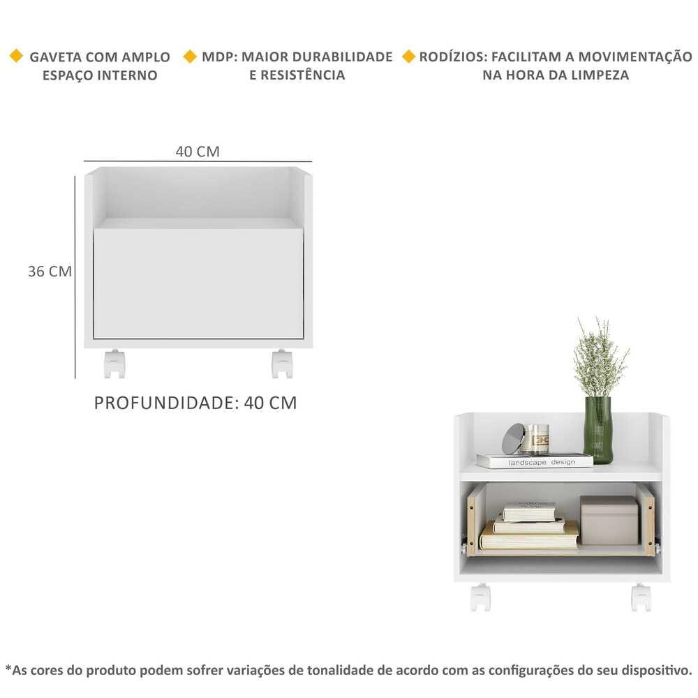Kit com 2 Mesas de Cabeceira 40 cm com Rodízios Multimóveis MP4045 Branca
