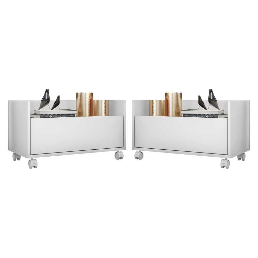 Kit com 2 Mesas de Cabeceira 60 cm com Rodízios Multimóveis FG3635 Branca
