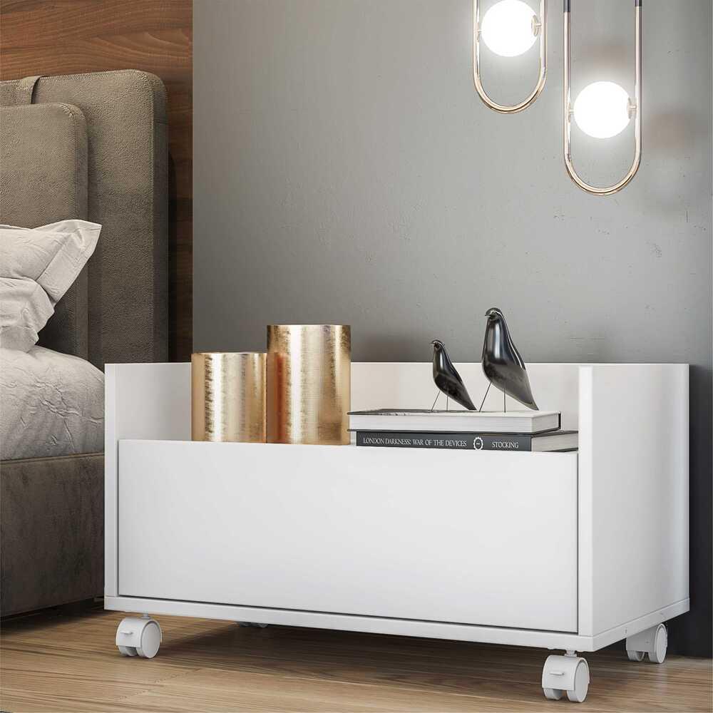 Kit com 2 Mesas de Cabeceira 60 cm com Rodízios Multimóveis FG3635 Branca