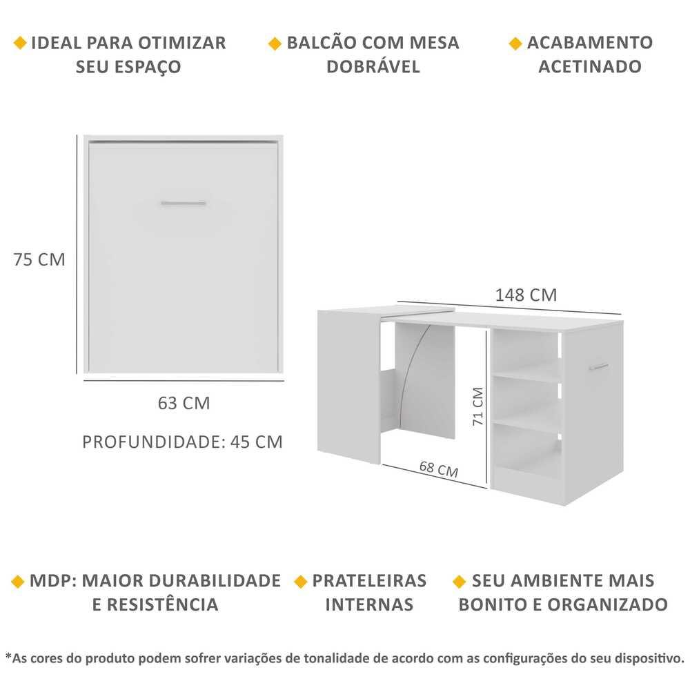 Mesa Dobrável Armário de Cozinha Ibiza Multimóveis Branca